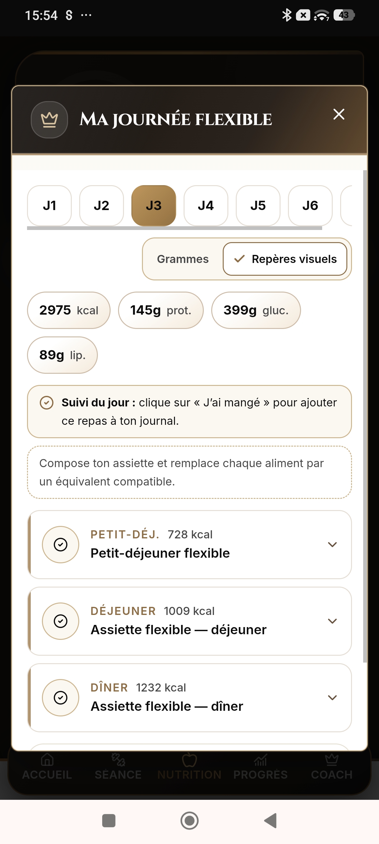 Plan nutritionnel flexible réel